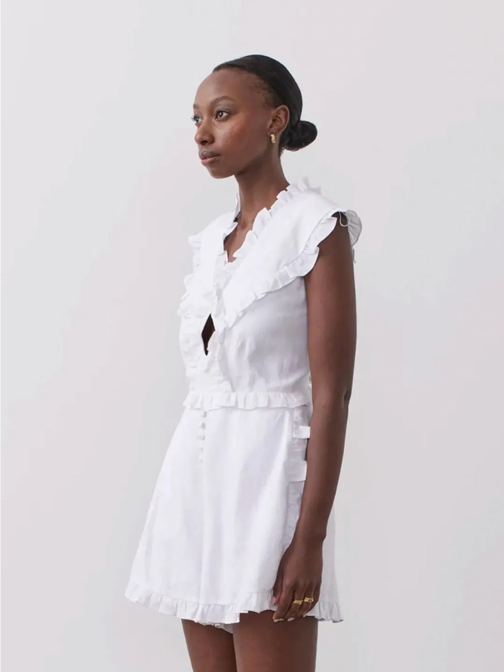 Joslin “Kayla” White Linen Ruffle Mini Dress Sz 8 Excellent Condition